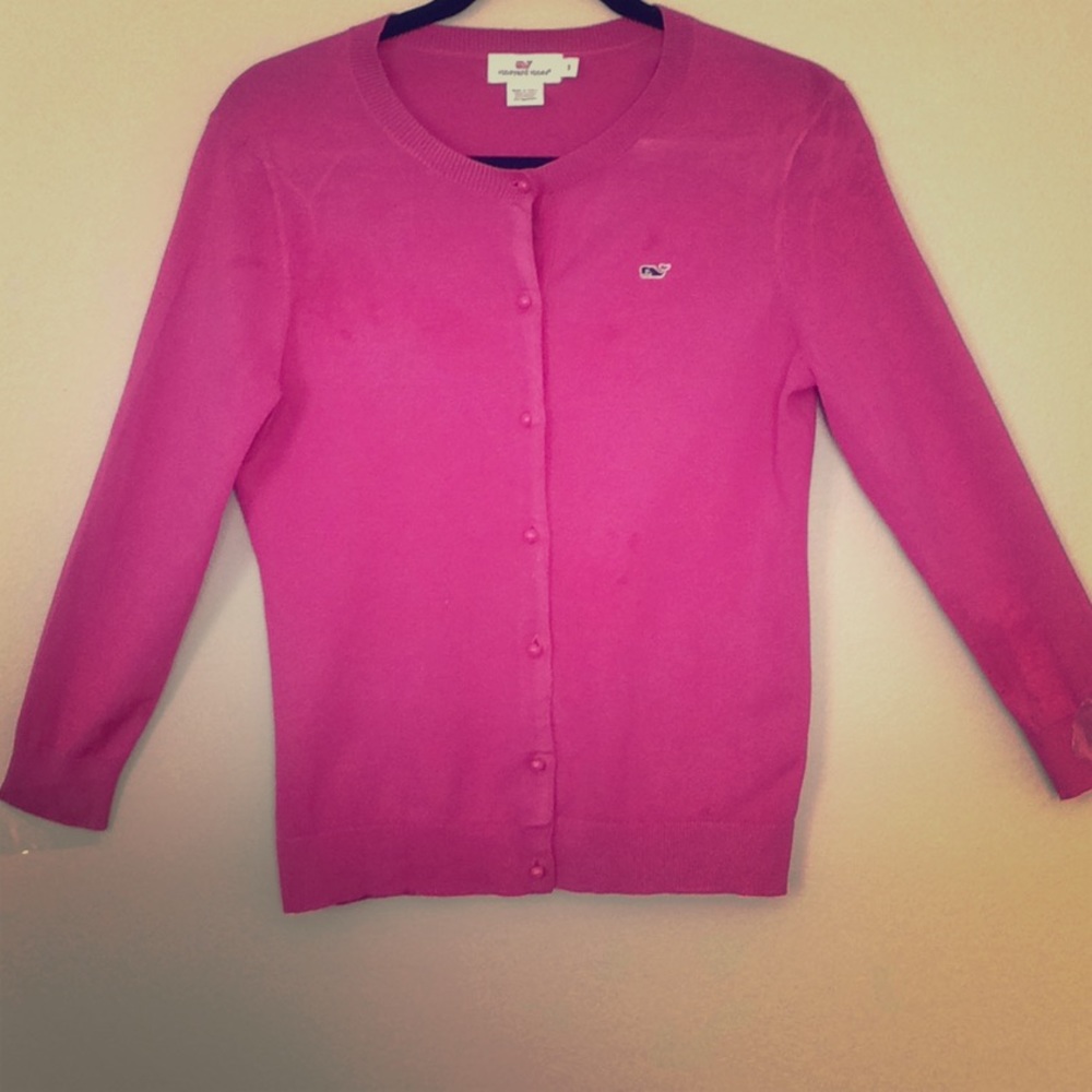 Vineyard Vines “Hot Pink” cardigan sweater.
